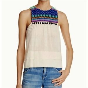 Saylor Athena Gauze Embroidered Pom Tank Top, Women's Size Medium